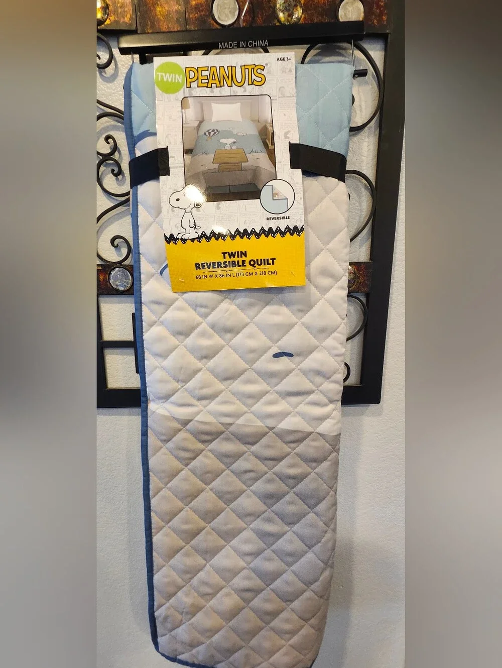 Peanuts Snoopy And Woodstock Twin Reversible Quilt - Blue and Cream
